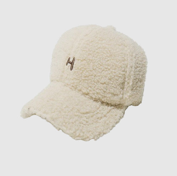 Beige sherpa-lined baseball cap