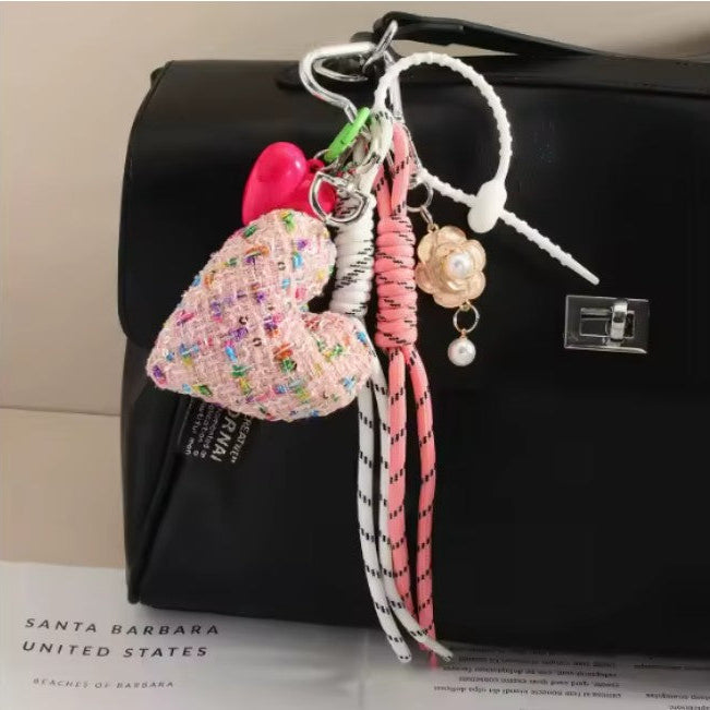 CHARMPOP TWEED HEART BAG CHARM TWEED HEART BAG CHARM