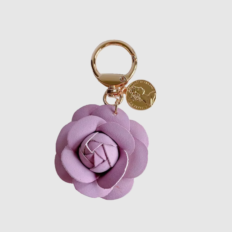 CAMELIA FLOWER LEATHER  KEYCHAIN